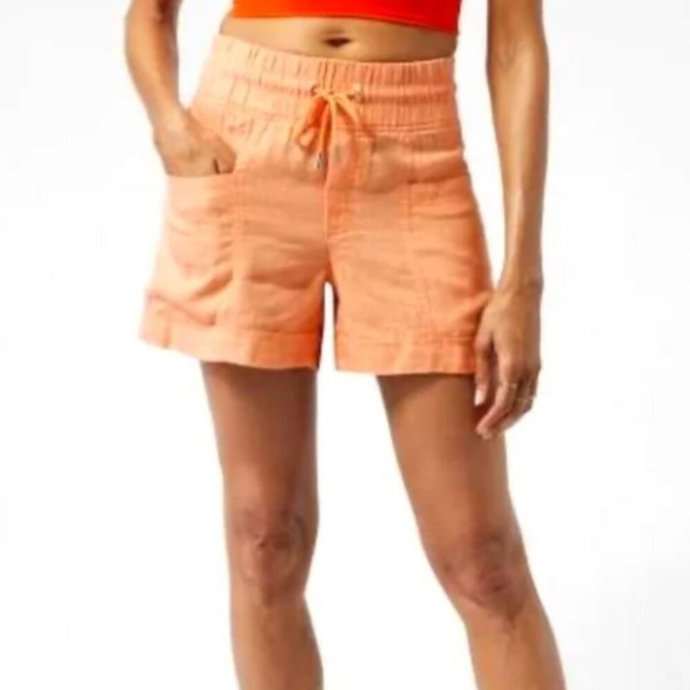 Athleta Orange 100% Cabo Linen 4" Elastic Waist Shorts Size 6